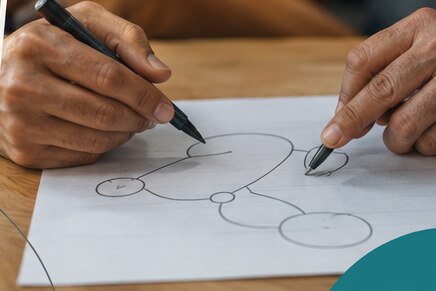 Personas analizando un proceso empresarial sobre una hoja de trabajo